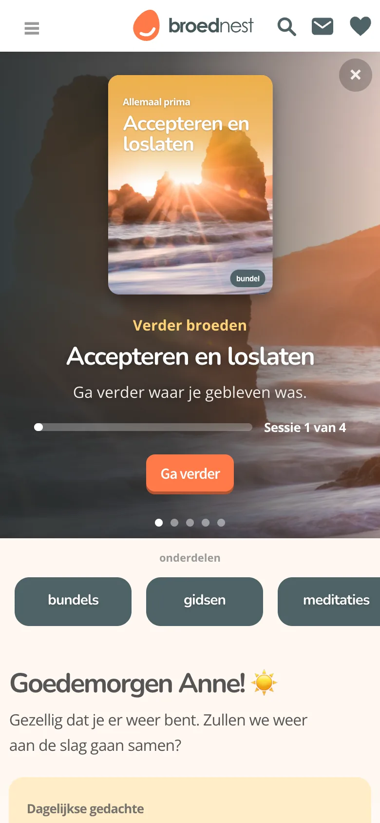 De homepage met je volgende stap