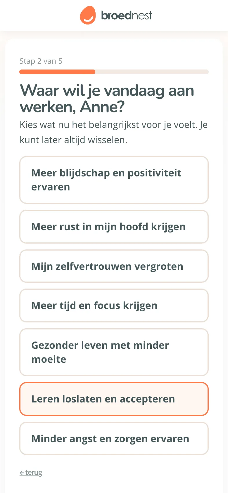Kiezen waar je mee begint in de Broednest-app